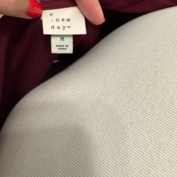 NWT A New Day Elegant Burgundy Women's asymmetrical sleeve Top Size M - Picture 3 of 5